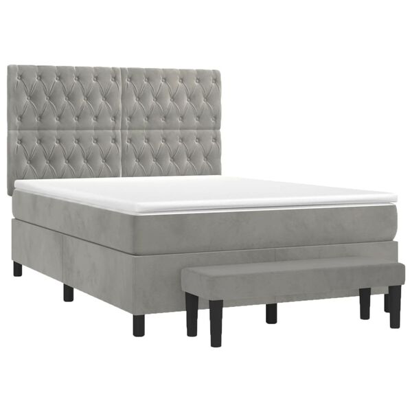 vidaXL Sommier &agrave; lattes de lit et matelas Gris clair 140x200cm Velours