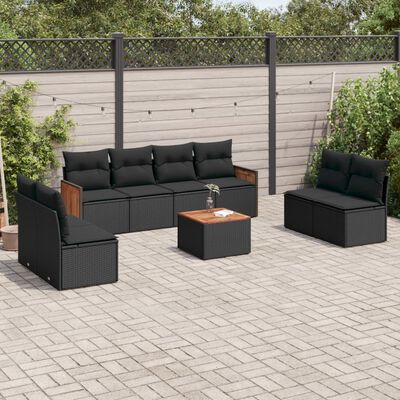 vidaXL Salon de jardin 9 pcs avec coussins noir résine tressée