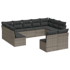 vidaXL Salon de jardin 11 pcs avec coussins gris r&eacute;sine tress&eacute;e