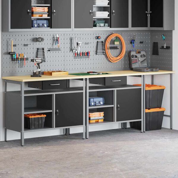 vidaXL Ensemble d'établi avec tiroir avec étagère Réglable Rouge Acier