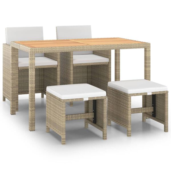 vidaXL Ensemble &agrave; manger de jardin et coussins 5 pcs Poly rotin Beige