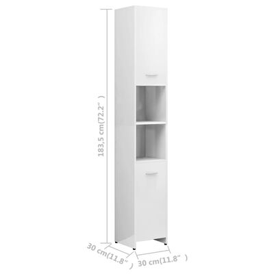 vidaXL Armoire de salle de bain Blanc brillant 30x30x183,5cm Aggloméré