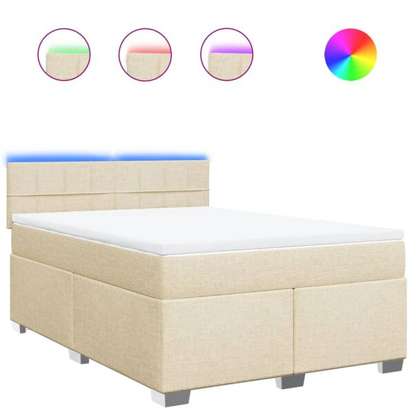 vidaXL Sommier &agrave; lattes de lit avec matelas Cr&egrave;me 160x200 cm Tissu