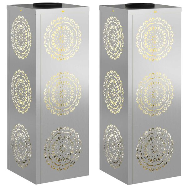 vidaXL Lumi&egrave;re de chemin LED solaire 2 pcs Argent&eacute; Acier Galvanis&eacute;