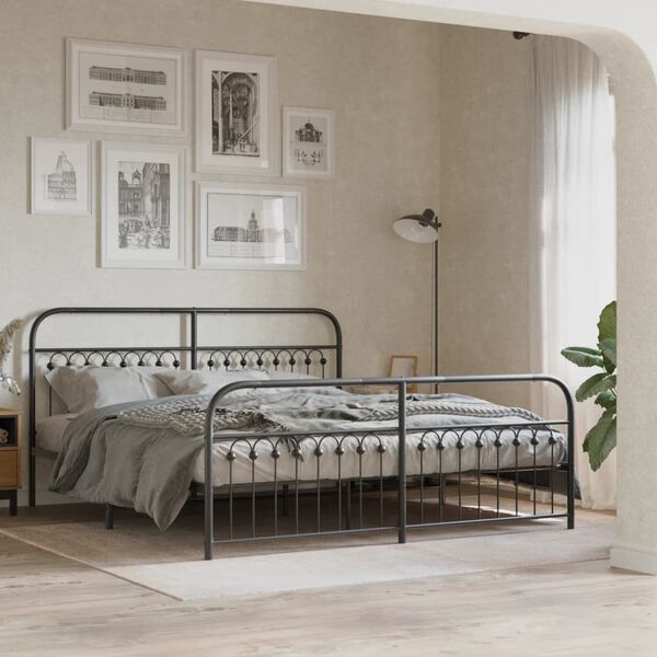 vidaXL Cadre de lit m&eacute;tal sans matelas avec pied de lit noir 183x213cm