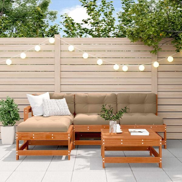 vidaXL Ensemble de salon de jardin 5 pcs Brun Cir&eacute; Pin massif