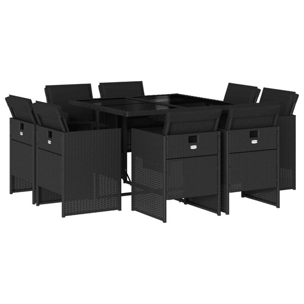 vidaXL Ensemble &agrave; manger de jardin 9pcs coussins noir r&eacute;sine tress&eacute;e