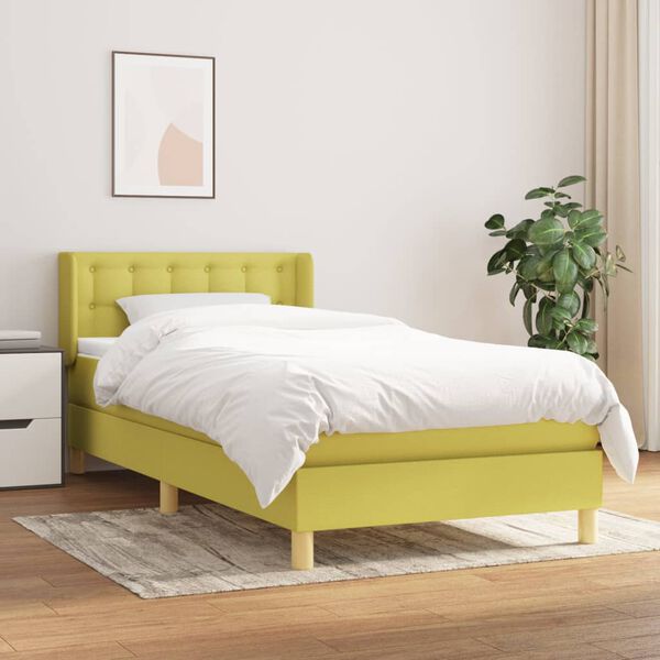 vidaXL Sommier &agrave; lattes de lit avec matelas Vert 90x190 cm Tissu