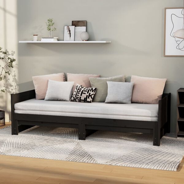 vidaXL Lit coulissant sans matelas noir 2x(80x200)cm