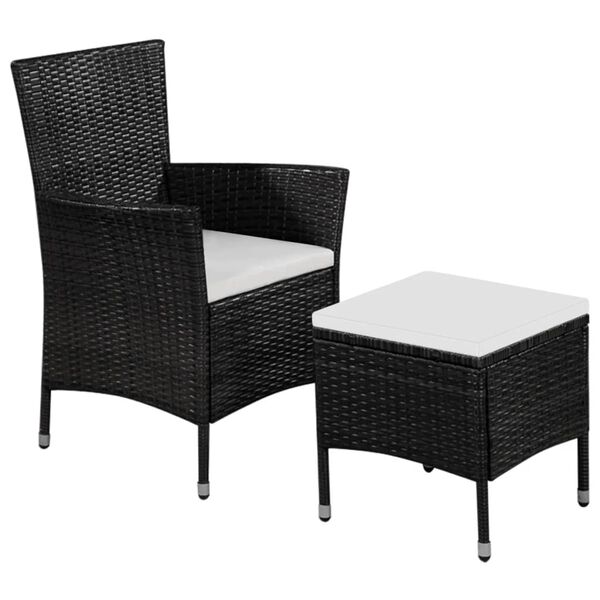 vidaXL Chaise et tabouret d'ext&eacute;rieur et coussins R&eacute;sine tress&eacute;e Noir