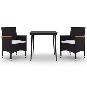 vidaXL Ensemble &agrave; manger de jardin coussins 3 pcs R&eacute;sine tress&eacute;e Verre