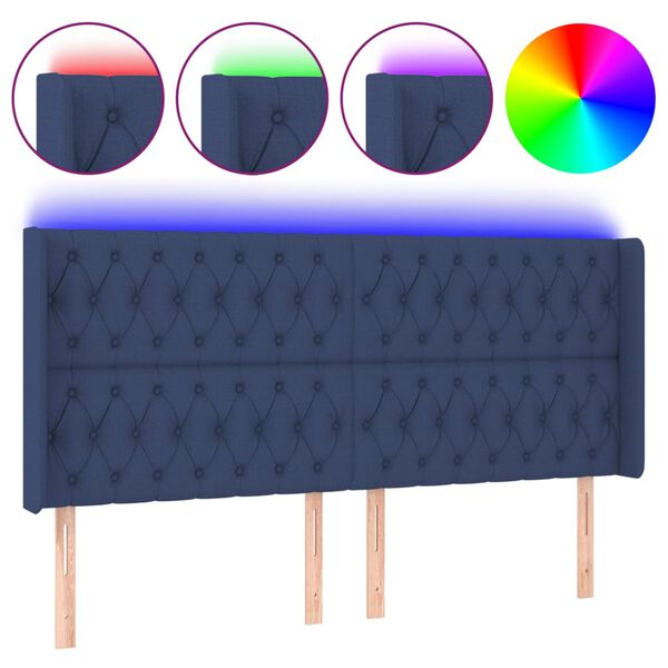 vidaXL T&ecirc;te de lit &agrave; LED Bleu 203x16x118/128 cm Tissu