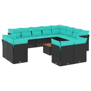 vidaXL Salon de jardin avec coussins 13 pcs noir r&eacute;sine tress&eacute;e