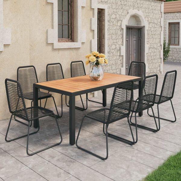 vidaXL Ensemble &agrave; manger de jardin 9pcs PVC r&eacute;sine tress&eacute;e noir marron