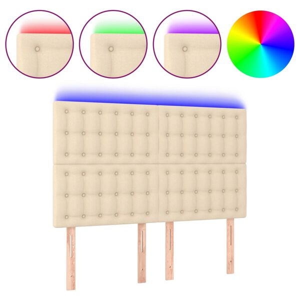 vidaXL T&ecirc;te de lit &agrave; LED Cr&egrave;me 144x5x118/128 cm Tissu