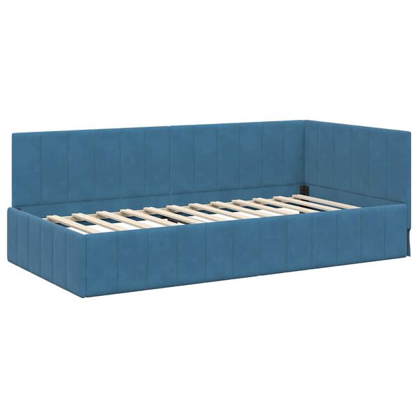 vidaXL Cadre de lit d'angle Bleu 90 cm x 190 cm Velours
