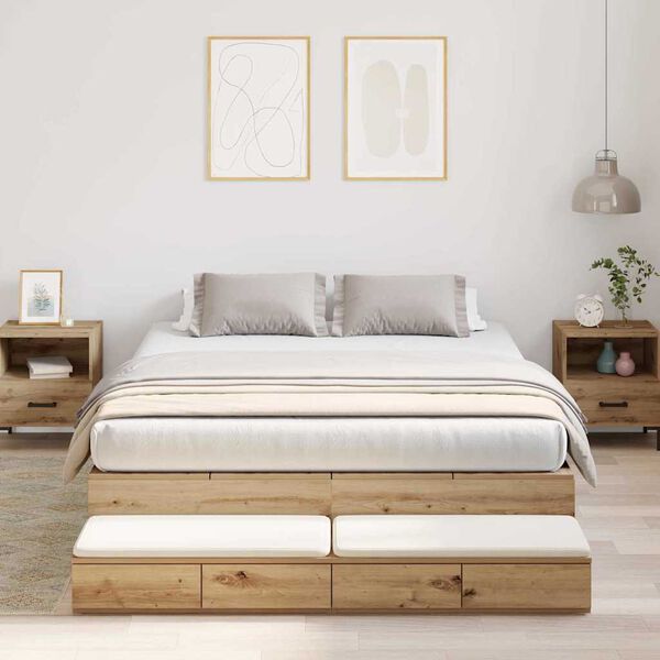 vidaXL Cadre de lit avec rangement avec tiroir Ch&ecirc;ne artisanal 150 cm