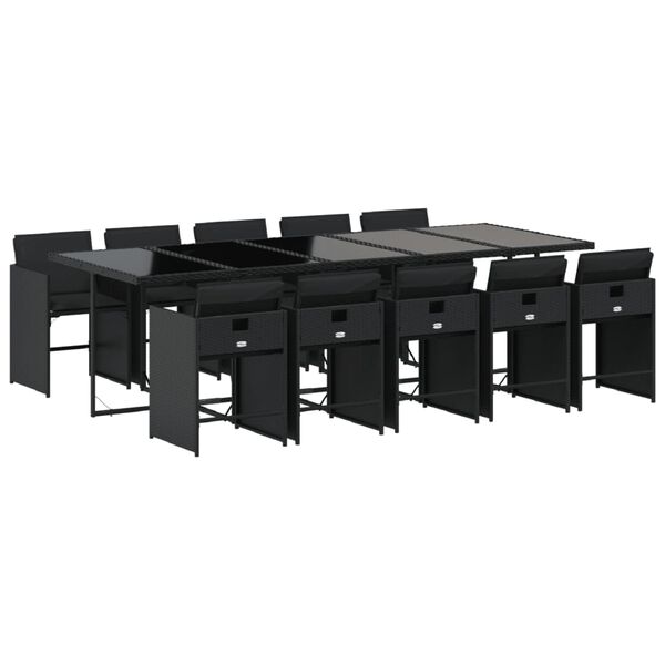 vidaXL Ensemble &agrave; manger de jardin 11 pcs coussins noir r&eacute;sine tress&eacute;e