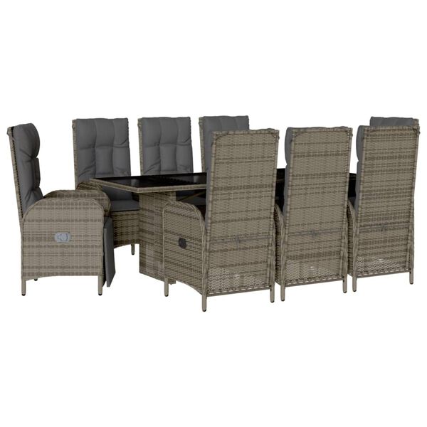 vidaXL Ensemble &agrave; manger de jardin 9 pcs coussins gris r&eacute;sine tress&eacute;e