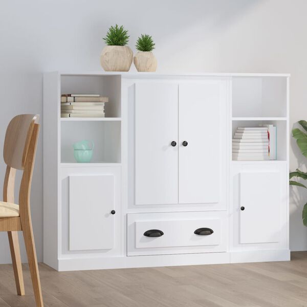 vidaXL Buffets 3 pcs blanc bois d'ing&eacute;nierie