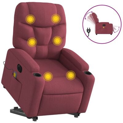 vidaXL Fauteuil inclinable de massage électrique Rouge bordeaux Tissu