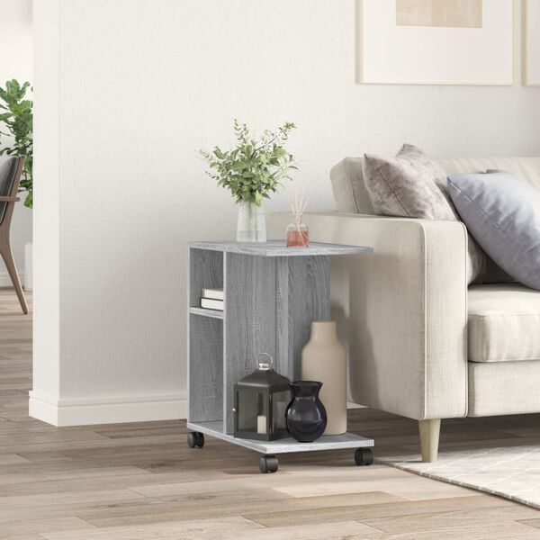 vidaXL Table d'appoint avec roues sonoma gris bois d'ing&eacute;nierie