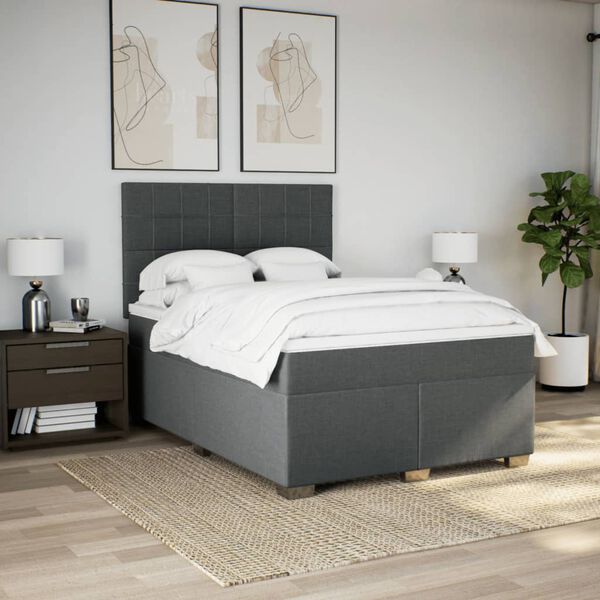 vidaXL Sommier &agrave; lattes de lit avec matelas Gris fonc&eacute; 160x200cm Tissu