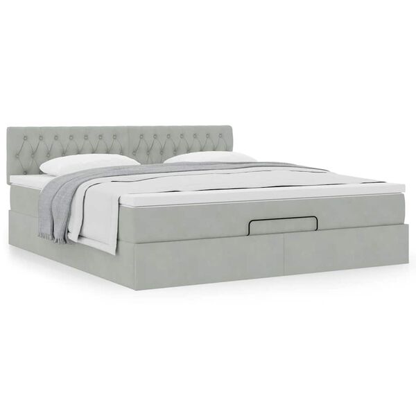 VidaXL Cadre de lit ottoman avec matelas gris clair 180x200 cm velours
