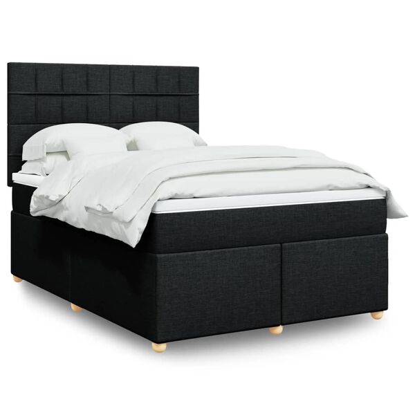 vidaXL Sommier &agrave; lattes de lit avec matelas Noir 140x200 cm Tissu
