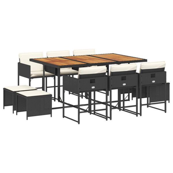 vidaXL Ensemble &agrave; manger de jardin 11 pcs coussins noir r&eacute;sine tress&eacute;e