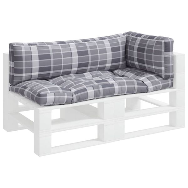 vidaXL Coussins de palette 3 pcs carreaux gris tissu