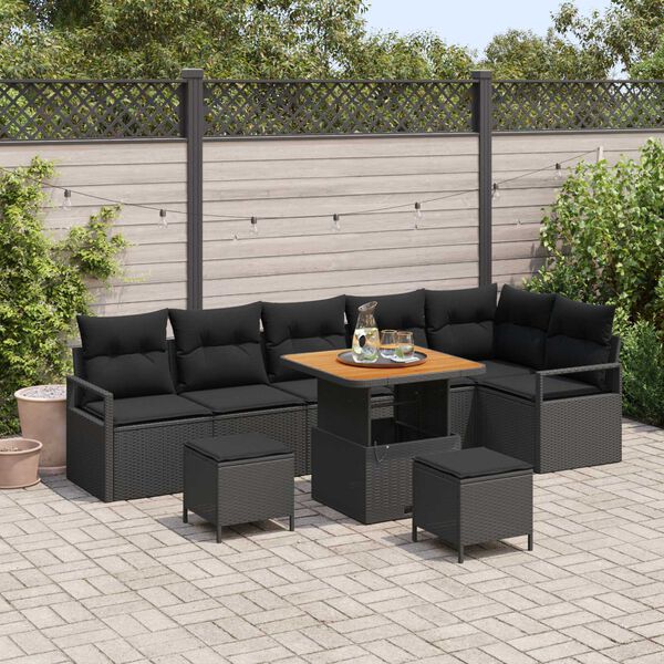 vidaXL Ensemble de canap&eacute; de jardin avec coussin 9 pcs Noir Poly rotin