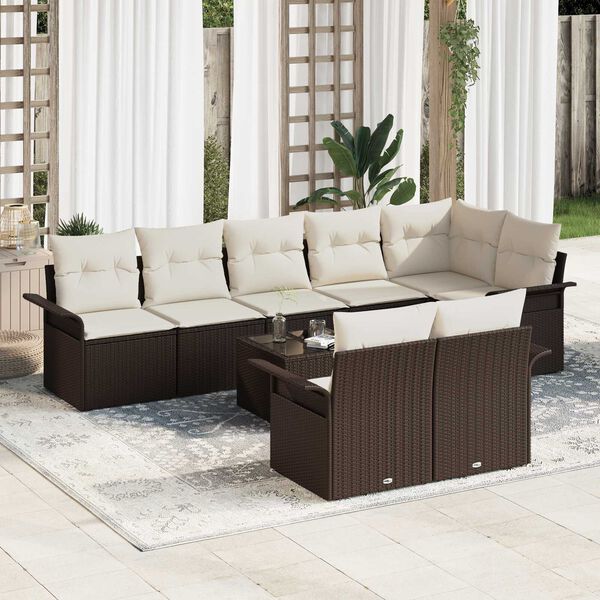 vidaXL Ensemble de canap&eacute; de jardin 9 pcs Marron polyrotin