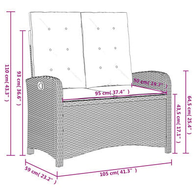 vidaXL Banc inclinable de jardin avec coussins gris résine tressée