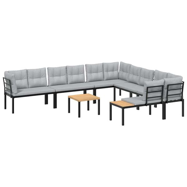 vidaXL Salon de jardin avec coussins 7 pcs noir acier enduit de poudre