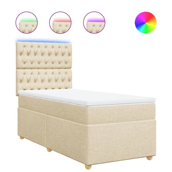 vidaXL Sommier &agrave; lattes de lit et matelas Cr&egrave;me 90x190 cm Tissu