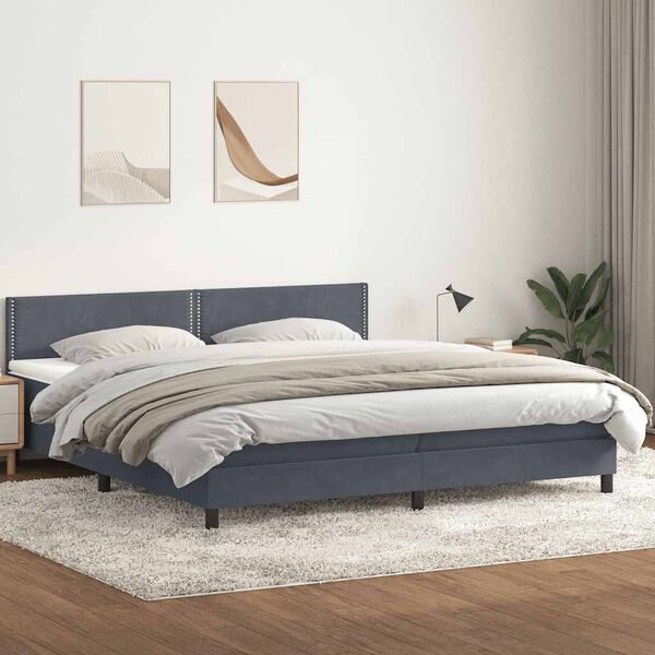 vidaXL Sommier &agrave; lattes de lit et matelas et LED gris fonc&eacute; 200x210cm velours