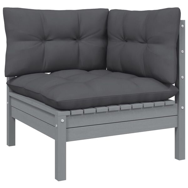 vidaXL Salon de jardin 5 pcs avec coussins Gris Bois de pin