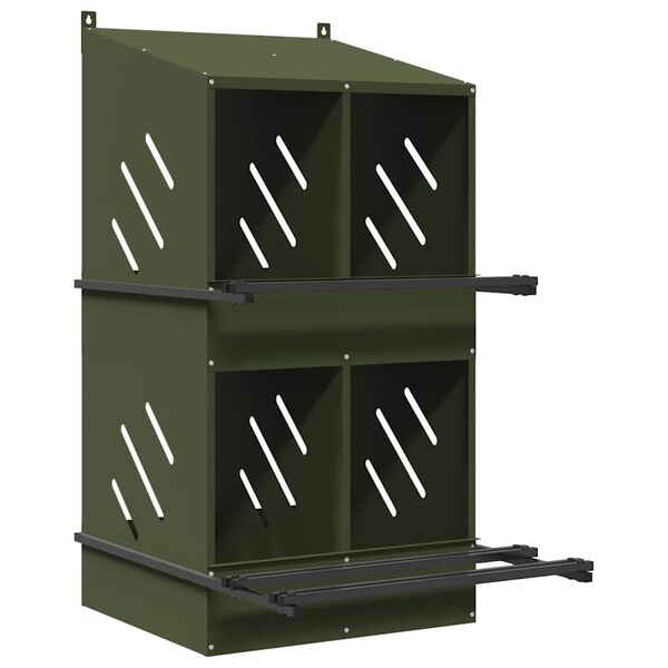 vidaXL Nichoir &agrave; poules avec 4 compartiments vert olive m&eacute;tal