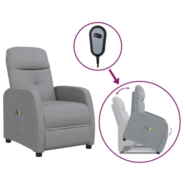 vidaXL Fauteuil de massage inclinable Gris clair Tissu