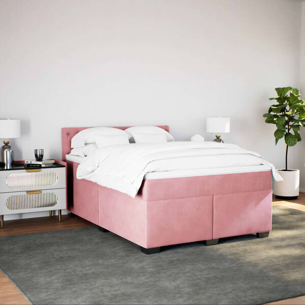 vidaXL Sommier &agrave; lattes de lit avec matelas Rose 160x200 cm Velours