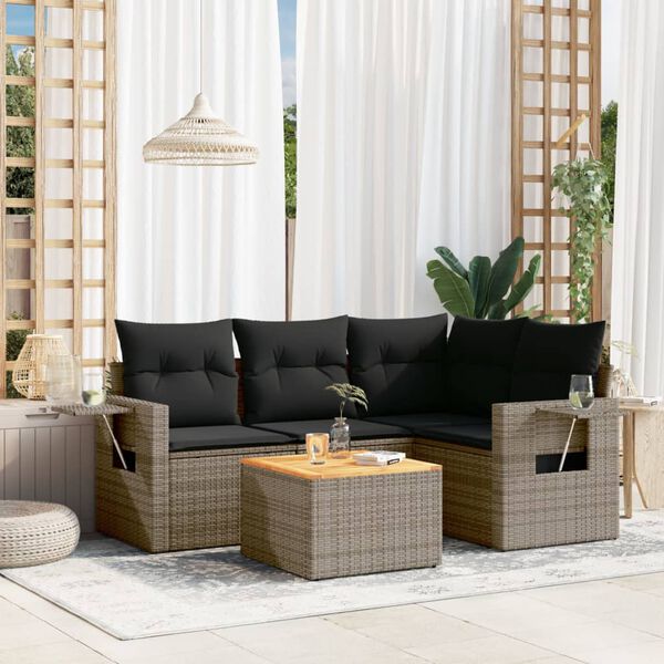 vidaXL Salon de jardin 5 pcs avec coussins gris r&eacute;sine tress&eacute;e