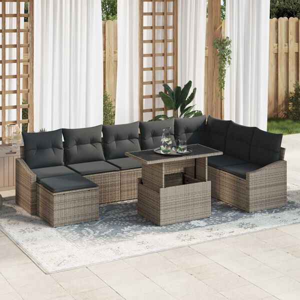 vidaXL Ensemble de canap&eacute; de jardin avec coussin 9 pcs Gris
