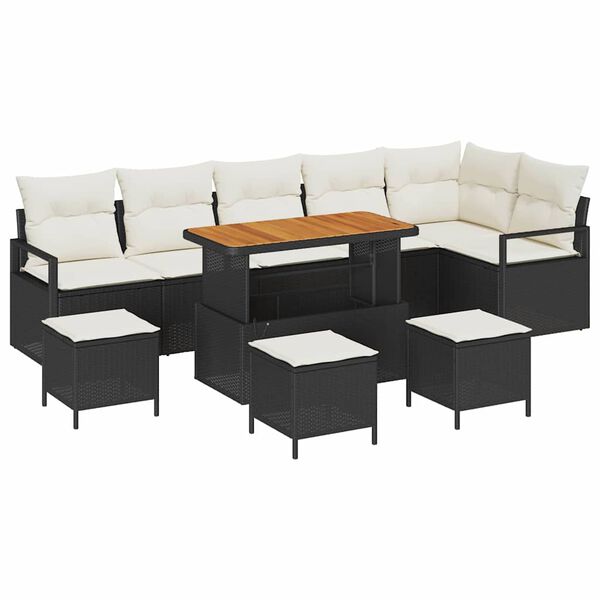 vidaXL Ensemble de canap&eacute; de jardin avec coussin 10 pcs Noir et Cr&egrave;me