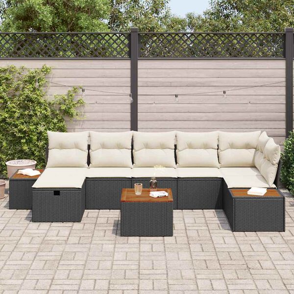vidaXL Ensemble de canapé de jardin avec coussin 8 pcs Noir polyrotin