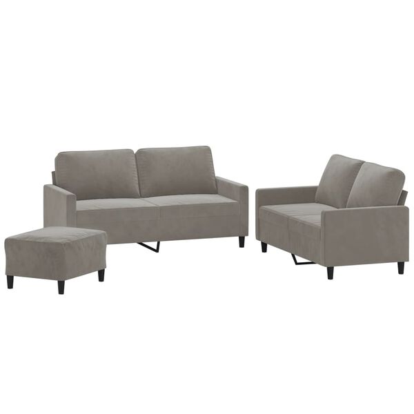 vidaXL Ensemble de canap&eacute;s 3 pcs avec coussins Gris clair Velours