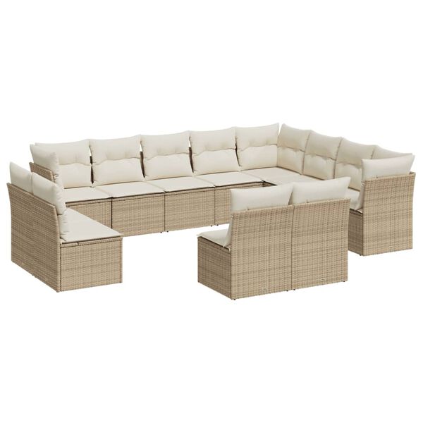 vidaXL Salon de jardin avec coussins 12 pcs beige r&eacute;sine tress&eacute;e