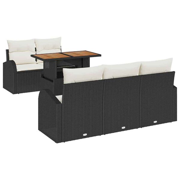vidaXL Ensemble de canap&eacute; de jardin avec coussin 6 pcs Noir et cr&egrave;me