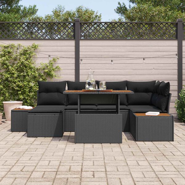 vidaXL Ensemble de canap&eacute; de jardin 7 pcs Noir Poly rotin