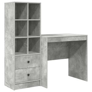 vidaXL Bureau avec tiroir avec &eacute;tag&egrave;re avec stockage 2 pcs Gris b&eacute;ton